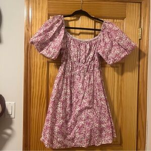 KOURT Pink Floral Puff Sleeve Dress